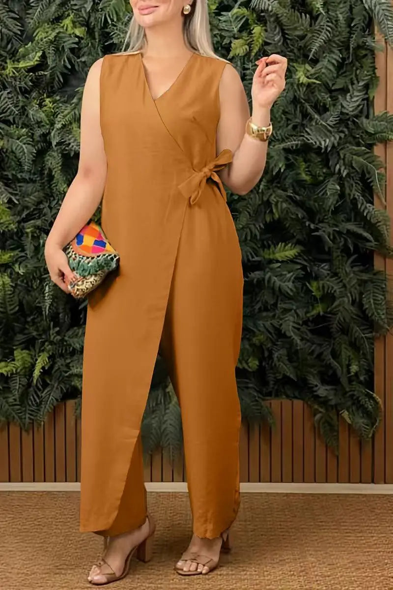 Sexy V-neck Sleeveless Suspender Cross Strap Jumpsuit Spring Summer Women's Clothing Solid Color Casual Fashion Suspender Pants