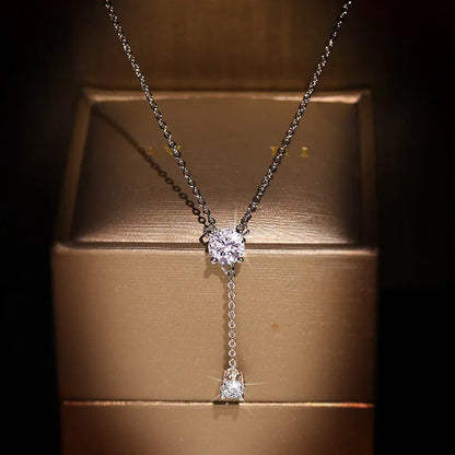 925 Silver Women's Luxury Zircon Pendant Necklace Round Cut Cubic Zirconia Necklace Charms Bride Wedding Chain Necklace Gift