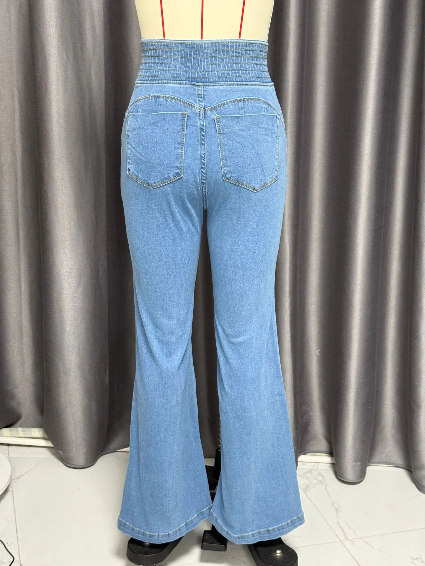 Sister Star Spring Women's New Elastic Waist Head High-waisted Button Stretch Slim Wide-legged Tencel Breathable Long Jeans