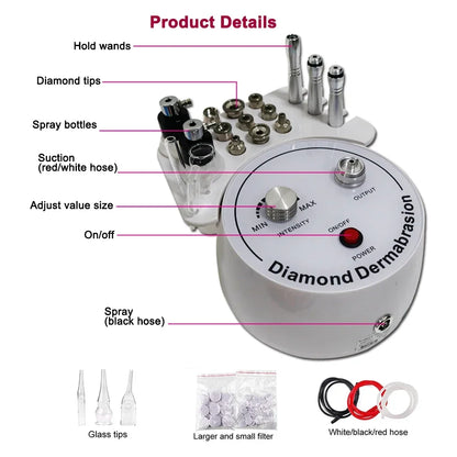 3 in 1 Facial Care Salon Equipment Diamond Microdermabrasion Dermabrasion Machine for Personal Home Use With Diamond Tips