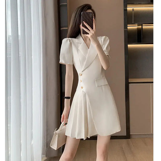 CGC Casual Slim Office Elegant Short Dresses For Women Korean Fashion Summer White Dresses 2024 Short Sleeve Female Clothing