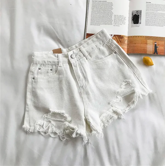 Summer New Style Wide Leg Pants Candy Color Ripped Denim Shorts Female High Waist Green A-line Women Jeans Hot Shorts Pants