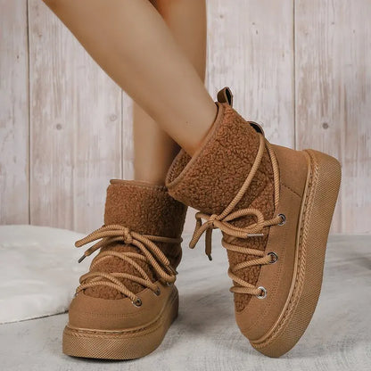 2024 Autumn and Winter New Thick-soled Cross-tie Snow Boots Thickened Mid-length Over-the-knee Warm Women's Boots