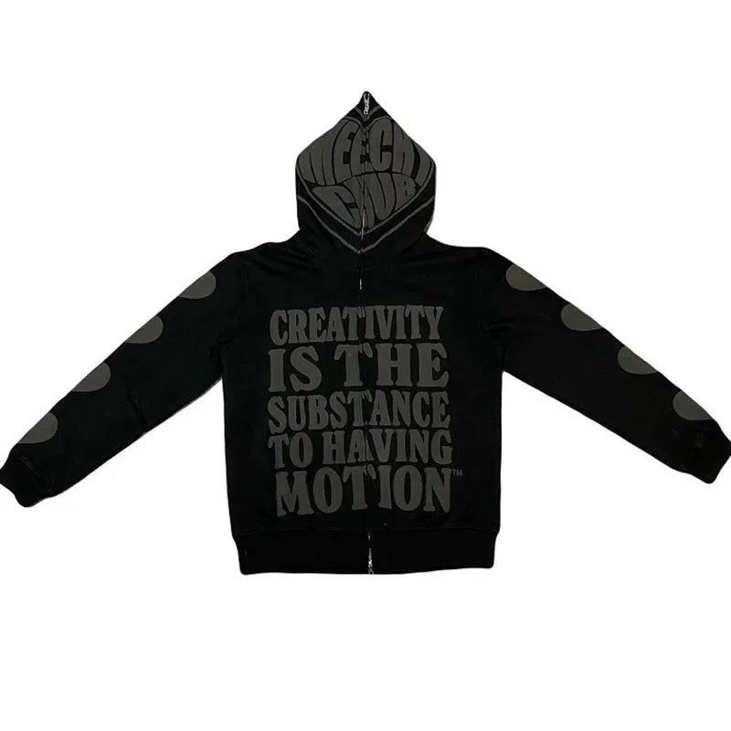 Y2K  Clothes  Foam Printed High Street Hip-Hop Loose Zipper Hoodie Men Gothic Harajuku Casual Street Oversized Sweatshirt Unisex