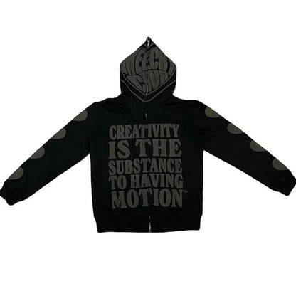 Y2K  Clothes  Foam Printed High Street Hip-Hop Loose Zipper Hoodie Men Gothic Harajuku Casual Street Oversized Sweatshirt Unisex