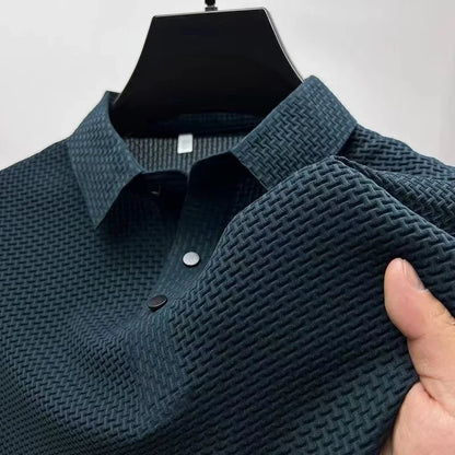 2025 Men's Business Casual Short Sleeved Bone Flower Solid Color POLO Shirt Fashion Breathable Comfortable Summer Versatile Top