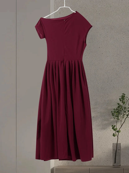 Elegant Long Dress Women Loose Skew Collar Sleeveless A Line Robe Female 2025 Spring Summer Solid Fashion High Waist Dress Lady