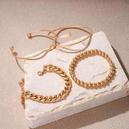 4pcs Punk Curb Cuban Chain Bracelets Set for Women Simple Thick Gold Color Charm Bracelets Fashion Jewelry Accessories New