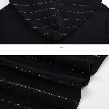 Temperamen Fashion Dresses Autumn Winter New WomenHooded Bright Silk Lacing Long Sleeve Loose Mid-length A-line Knitted Dress