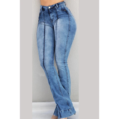 Women Slim Fit Denim Pants Bell Bottom High Waist Bootleg Jeans Stretch Female Flare Trouser Fashion Wide Leg Ripped Trousers