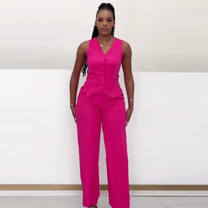 Pant Set Women Two Piece Sets Sleeveless V Neck Y2k Streetwear Vest Tops Wide Leg Long Pants Party Club Slim Fit Elegant Work