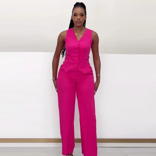 Pant Set Women Two Piece Sets Sleeveless V Neck Y2k Streetwear Vest Tops Wide Leg Long Pants Party Club Slim Fit Elegant Work