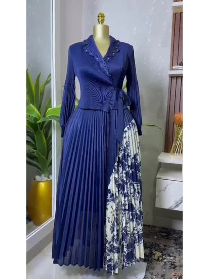EGRM 2025 Spring New Pleated A-line Dress elegant Suit Collar Mid To Long Style Waist Cinching Slimming Women Folds Skirt 6G5972