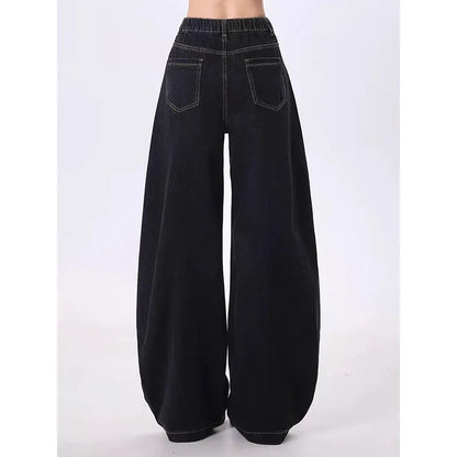 2025 NEW Women's Splicing Blue Jeans High Street Straight Leg Fashion Y2K Style American Spring Oversized Women's Loose Jeans