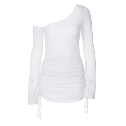 Women's summer and autumn new products Light pure hot girl style fashionable cool off-shoulder long-sleeved sexy pleated dress