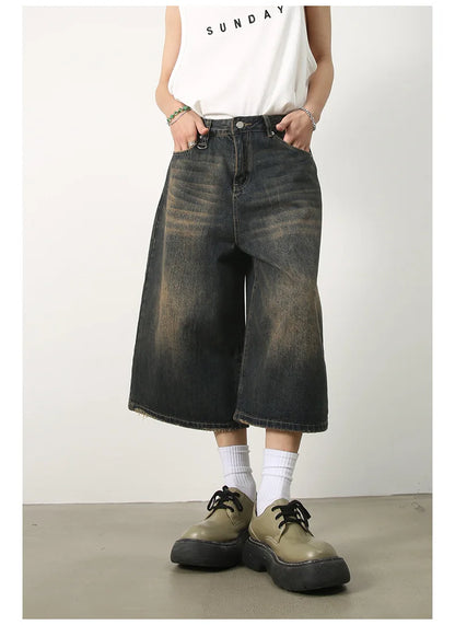 Women's Retro Wide Leg Baggy Casual Denim Shorts Harajuku Aesthetic High Waist Loose Shorts 2024 Summer Fashion Punk Shorts