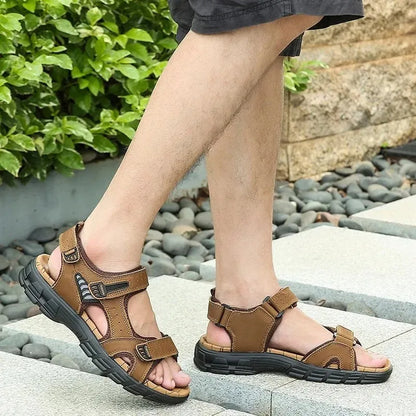 2025 New Genuine Leather Men's Sandals Summer Outdoor Non-slip Hiking Trekking Shoes for Men Beach Slippers Casual Sneakers