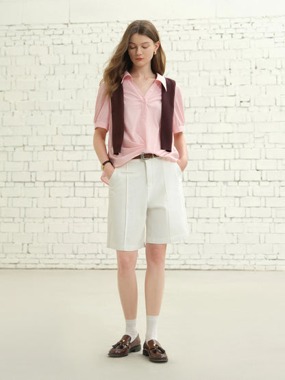 DUSHU 2025 Summer Women's Stretch Denim Mid-Length Shorts - Streamlined Straight-Leg Design & Versatile Urban Jeans