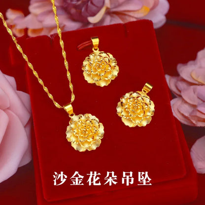 Women's 24K Gold (AU999) Stylish Flower Pendant | Openwork flower, micro-diamond halo with magnetic closure