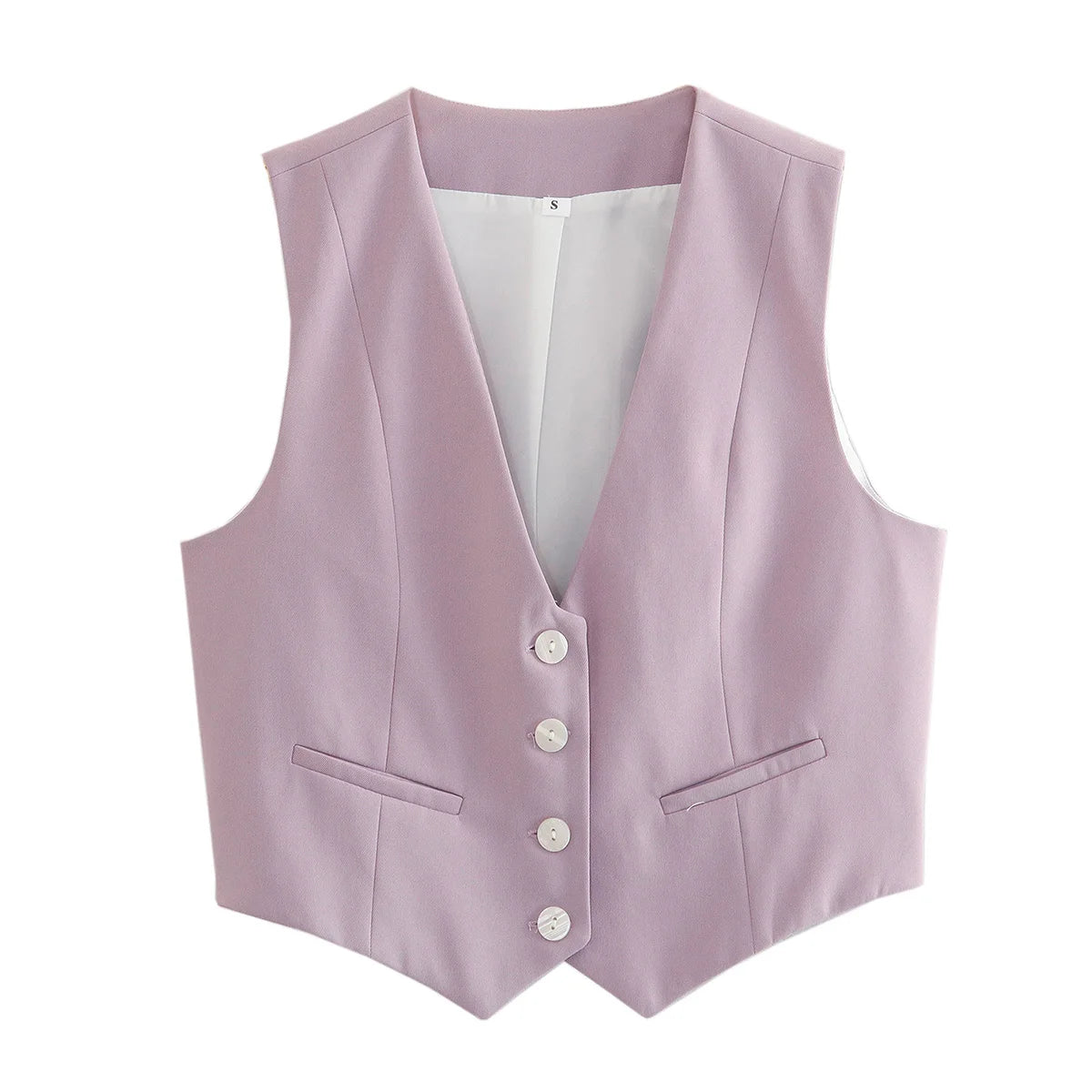 TRAFZA Fashion Women Vest Sleeveless Vests for Women Chic V-Neck Single-Breasted Ladies Elegant White Waistcoat Tops