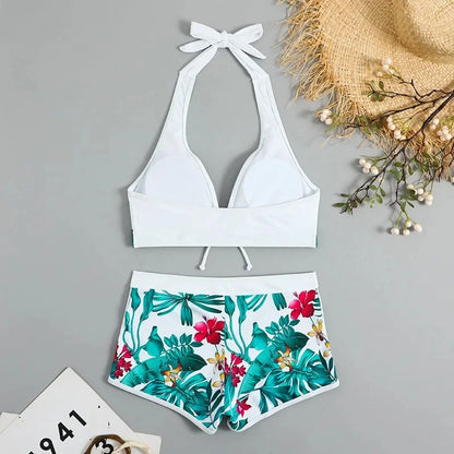 Sexy Print Halter Neck Bikini Set High Waist Women's Swimsuit Cross-Border New Arrival Hot Sale Of The Season Trendy Split Desig