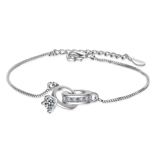 925 Sterling Silver Simple Geometric Double Ring Women's Zircon Bracelet, Lock The Vows, Luxury Jewelry Accessories