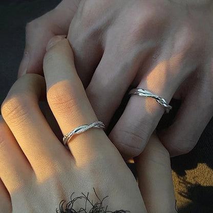 Fashion Couple Rings Set Silver Color Simple Opening Adjustable Finger Ring Light Luxury Jewelry For Women Men Anniversary Gift