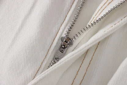 Maxdutti Vintage Loose Mom White High Waist Jeans Wide Leg Jeans Women With Contrasting Stitching Casual Trousers