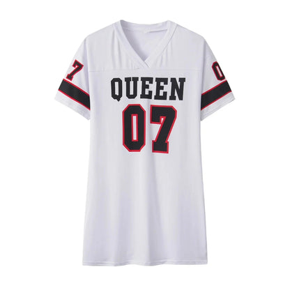 European and American CloThing Summer 07 LeTTer PrinTed Mid-lengTh T-shirT V Skin-friendly Milk Silk Collar Pullover ShorT-sl...
