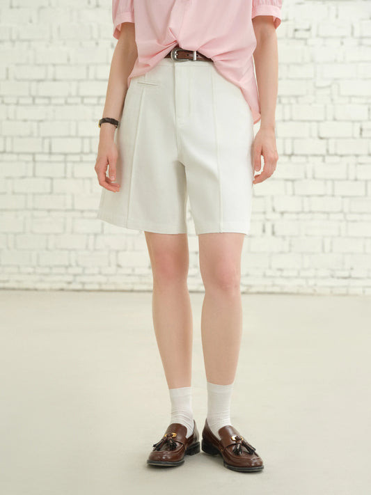 DUSHU 2025 Summer Women's Stretch Denim Mid-Length Shorts - Streamlined Straight-Leg Design & Versatile Urban Jeans