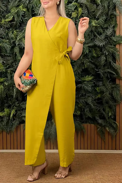 Sexy V-neck Sleeveless Suspender Cross Strap Jumpsuit Spring Summer Women's Clothing Solid Color Casual Fashion Suspender Pants