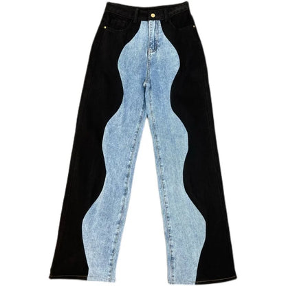 PREPOMP 2022 Summer New Arrivals Blue Denim Patchwork Long Pants Women Full Length Jeans Streetwear GF672