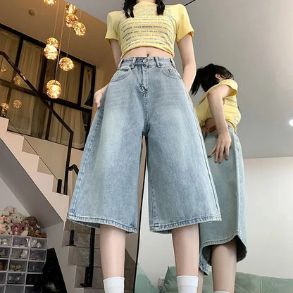 American Retro High Street Straight Leg Jeans Chic High Waist Versatile Wide Leg Seven-Foot Mid-Calf Pants Summer New Arrival