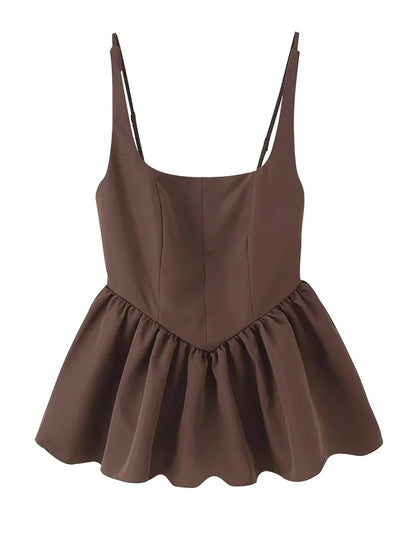 Chicheca Pelpum Summer Women Tops 2025 Office Lady Brown Elegant Tank Top Sleeveless New in Camis