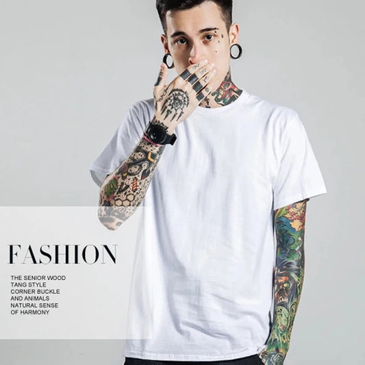 Summer Men's Short Sleeved T-shirt High-Quality Combed Cotton Solid Color Fashion Casual Round Neck Cool Women/Men Tops Loose