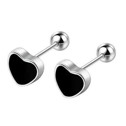 925 Sterling Silver Black heart Star Round Small Stud Earrings for Women Luxury High Quality Wedding Party Jewelry Gift