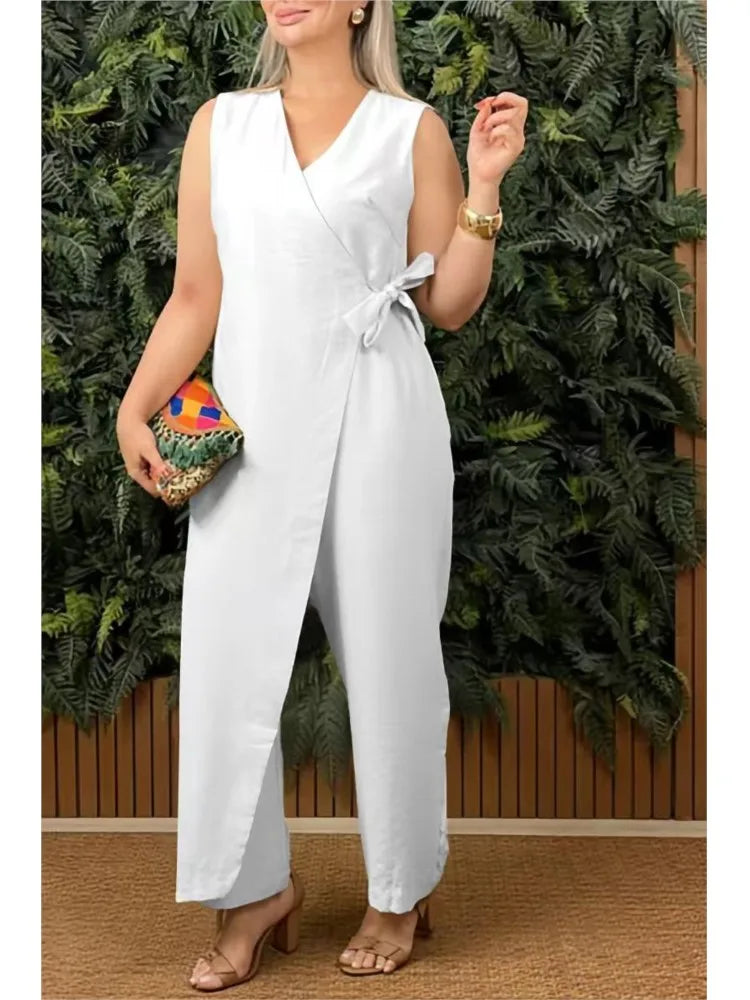 Sexy V-neck Sleeveless Suspender Cross Strap Jumpsuit Spring Summer Women's Clothing Solid Color Casual Fashion Suspender Pants