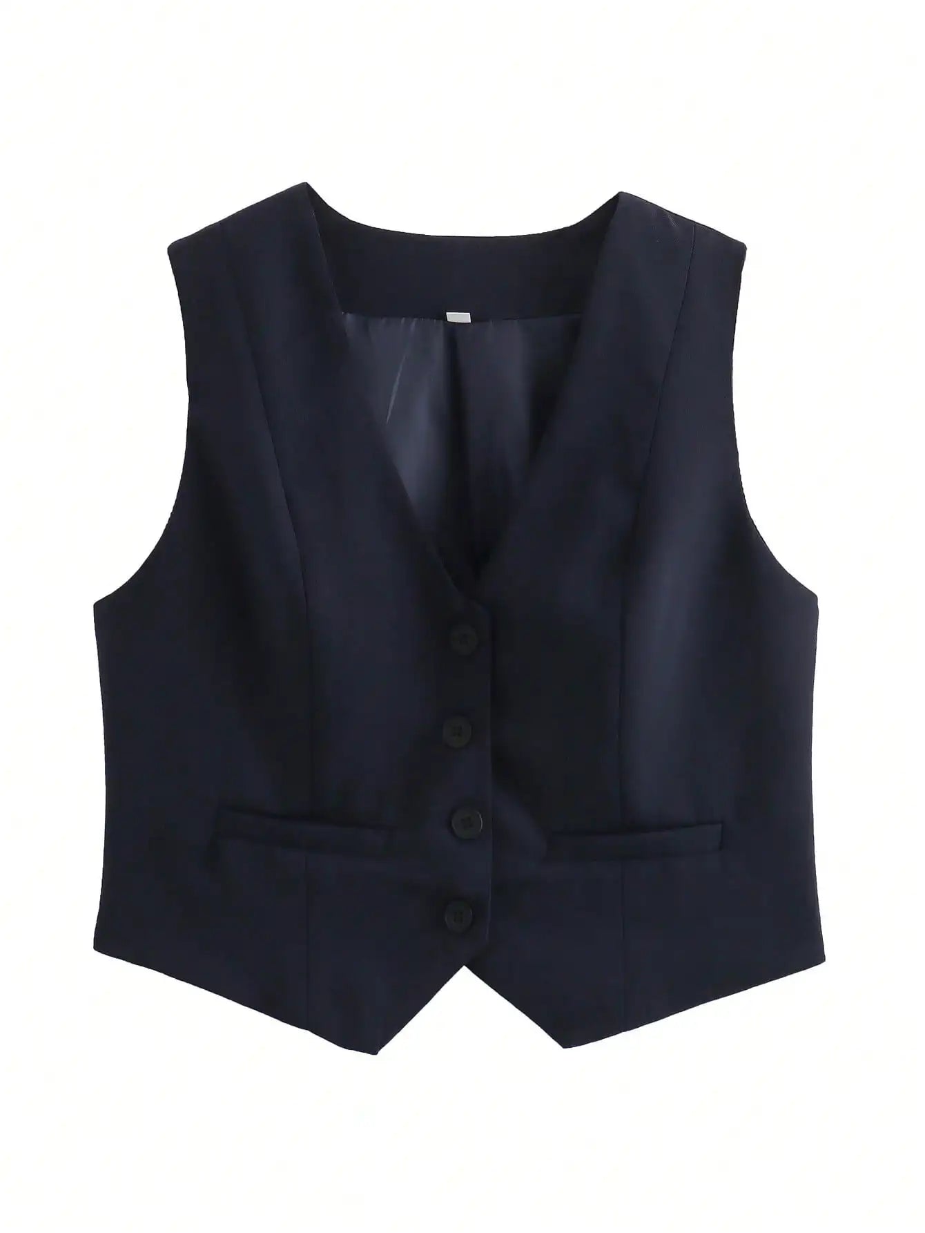 TRAFZA Fashion Women Vest Sleeveless Vests for Women Chic V-Neck Single-Breasted Ladies Elegant White Waistcoat Tops