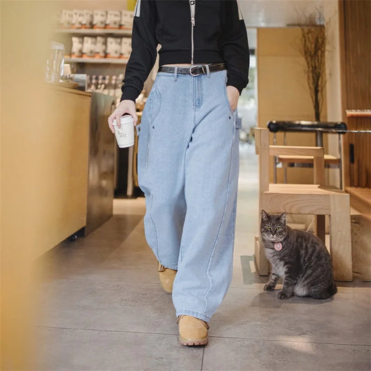 Maden Vintage Deconstructed Washed Jeans Women Spring Fall Straight Leg Wide Denim Pants Heavyweight Casual Streetwear Trousers