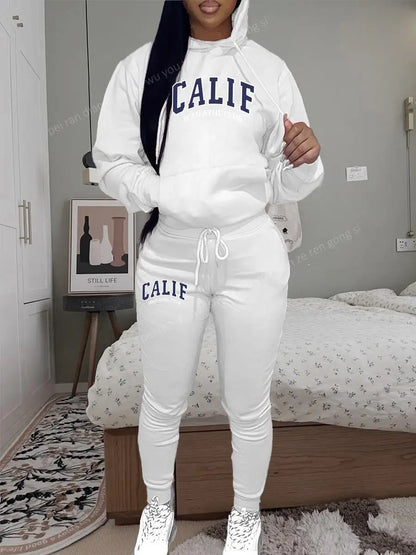 Women's Hoodies pants Sets Two-piece suit High Quality Sportswear Printed CALIF Aesthetic Clothing New Female Winter Tracksuit