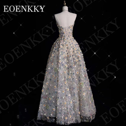 EOENKKY Gorgeous Prom Dress 3D Flower Floor Length Sweetheart Strapless Formal Graduation Gown A Line Customized فساتين سهرة