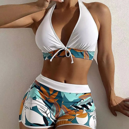 Sexy Print Halter Neck Bikini Set High Waist Women's Swimsuit Cross-Border New Arrival Hot Sale Of The Season Trendy Split Desig