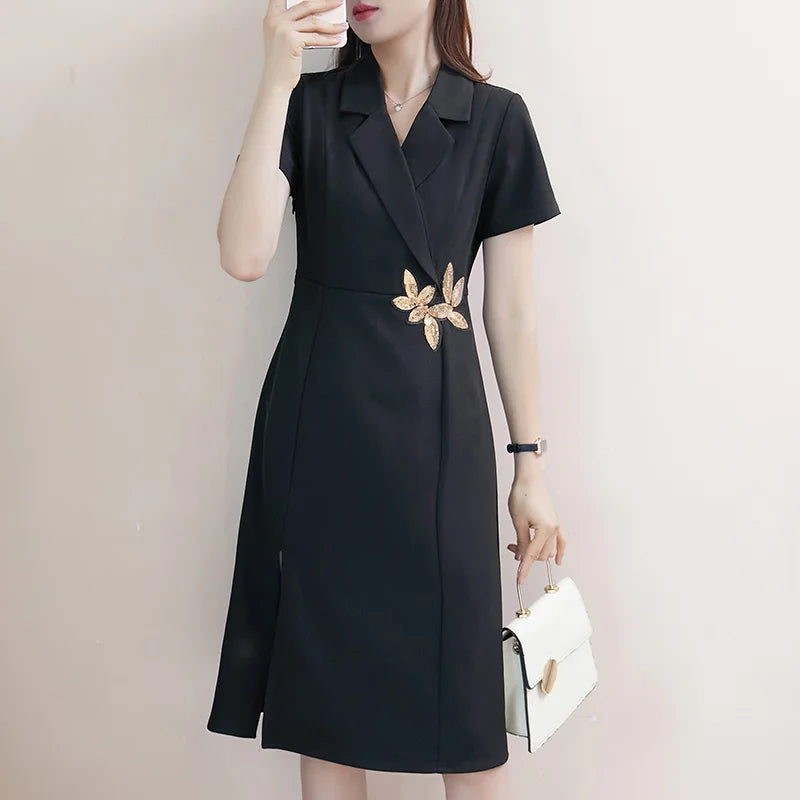 Plus Size Women's Summer Suit Dress with Drapey Business Wear Classy Elegant Goddess Style Fat mm Slimming Look Skirt