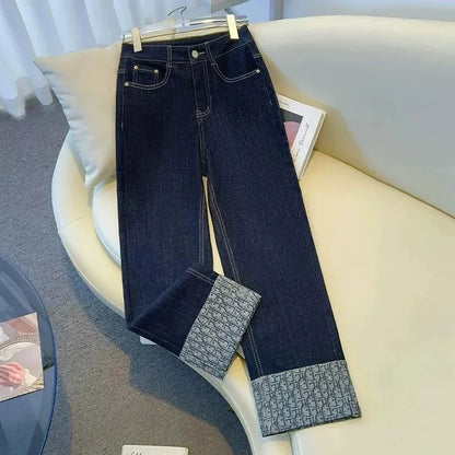 Korean Straight Jeans Women's 2025 New High Waist Ladies Wide Legs Spring Summer Casual Loose All-Match Pants Female Trouser