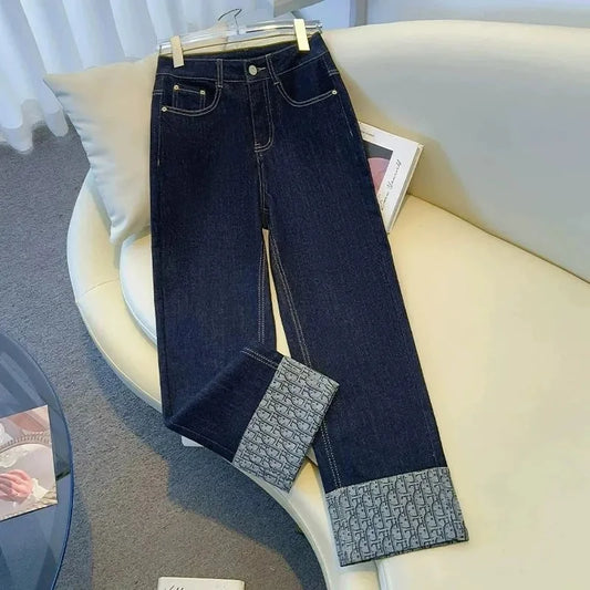 Korean Straight Jeans Women's 2025 New High Waist Ladies Wide Legs Spring Summer Casual Loose All-Match Pants Female Trouser