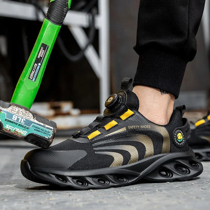 Rotary Buckle Work Sneakers Protective Shoes Lightweight Safety Shoes Puncture-Proof Anti-smash Steel Toe Shoes Work Footwear