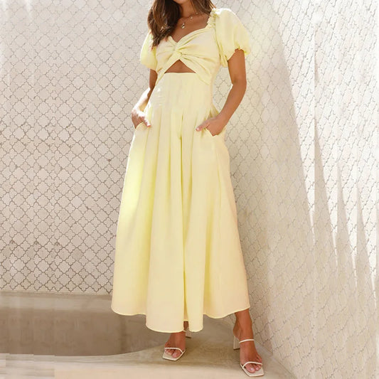 2025 Spring/summer Sexy Slim Fit Sexy Hollow Out Women's High-end Feeling Slim Fit Backless Vacation Style Mid Length Dress
