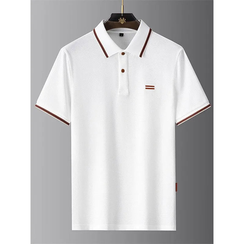New Style Turn-down Collar Summer Casual Short-sleeve Men's Business Polo Collar Stylish Color-block Stripe T-shirt