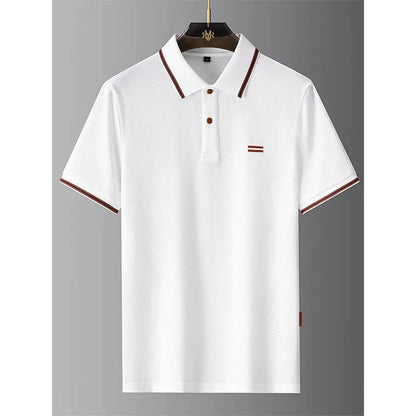 New Style Turn-down Collar Summer Casual Short-sleeve Men's Business Polo Collar Stylish Color-block Stripe T-shirt
