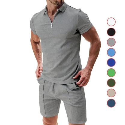 Fashion Casual Men's Short Sleeve Shorts Set Summer Breathable Solid Color Loose Lapel T-shirt Set Men Men Clothing